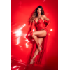 Robe longue transparente rouge en dentelle et résille avec string - Mapalé Mapalé