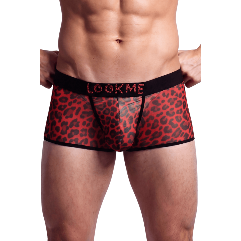 Boxer en résille imprimé léopard rouge Look Me