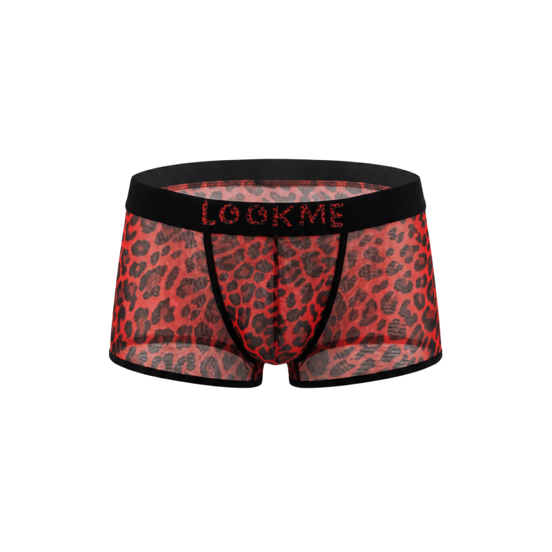 Boxer en résille imprimé léopard rouge Look Me