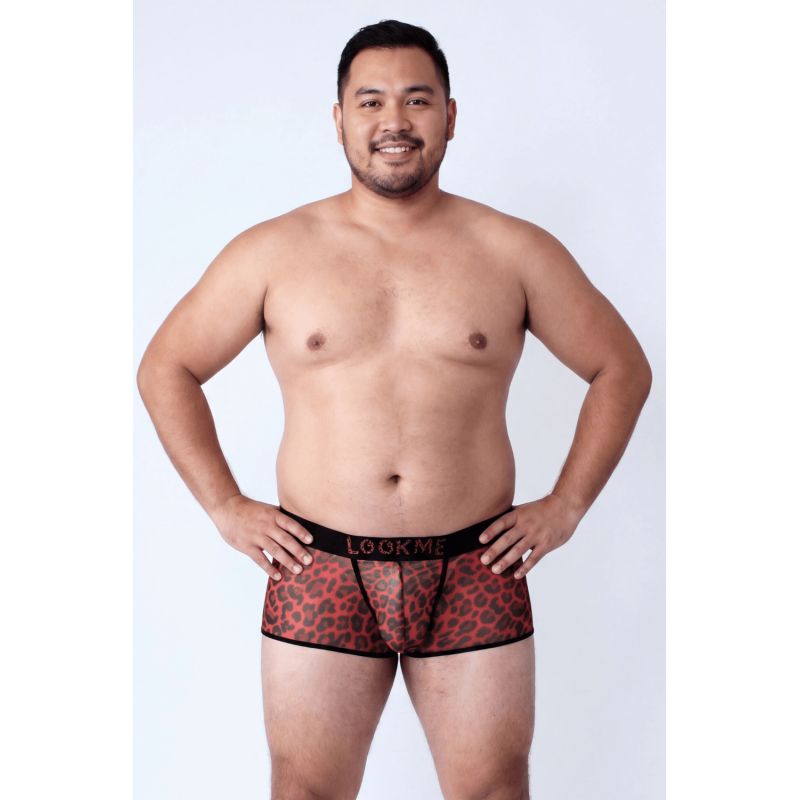 Boxer en résille imprimé léopard rouge Look Me