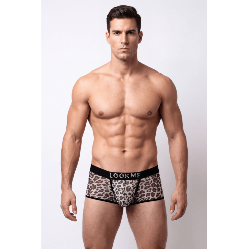Boxer en résille imprimé léopard gris Look Me