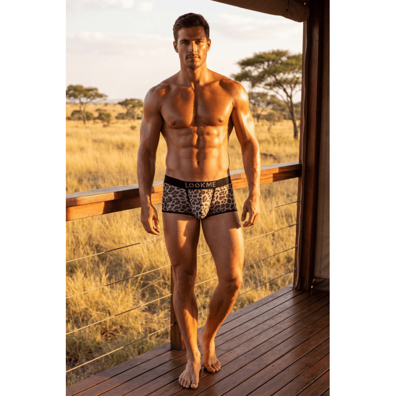Boxer en résille imprimé léopard gris Look Me