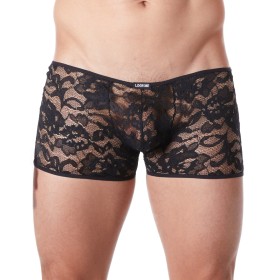 Boxer noir en fine dentelle avec légère transparence Look Me