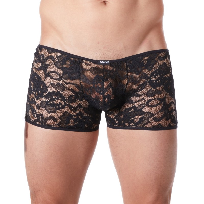 Boxer noir en fine dentelle avec légère transparence Look Me
