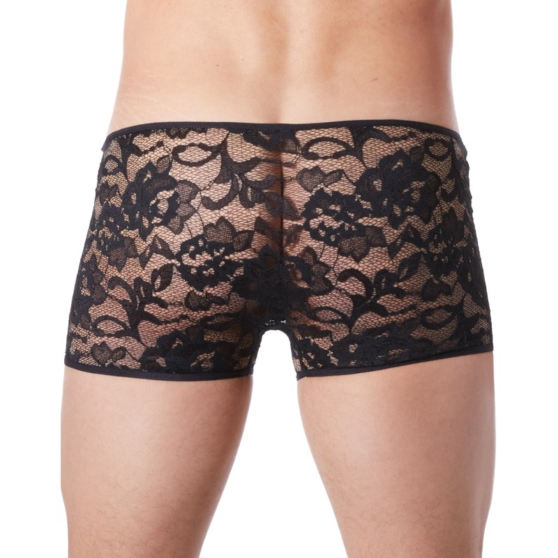 Boxer noir en fine dentelle avec légère transparence Look Me