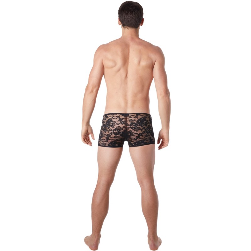 Boxer noir en fine dentelle avec légère transparence Look Me