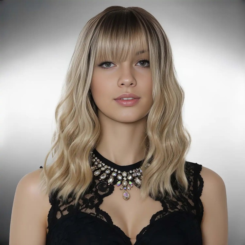 Perruque mi-longue ondulée. Un look tendance