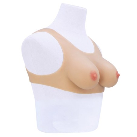 Buste faux seins silicone, encolure ronde, Bonnet B