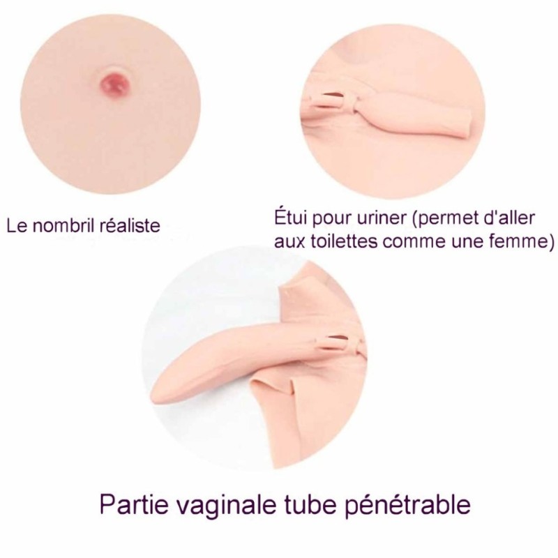 Panty taille haute faux vagin, en silicone