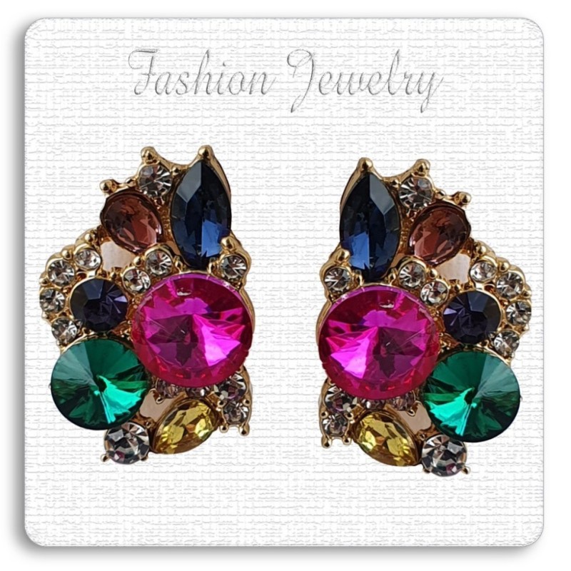 Boucles d'oreilles clips tendance, ornée de strass