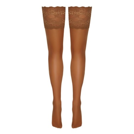 Bas autofixants large jarretière dentelle beige - Cotelli Legwear