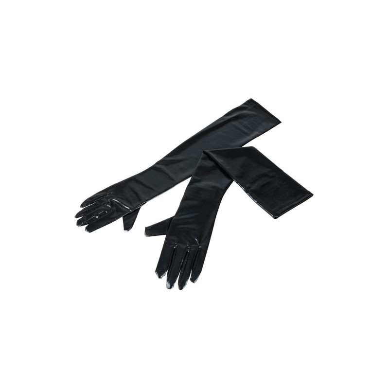 Gants noirs extra-longs en wetlook brillant Cotelli lingerie