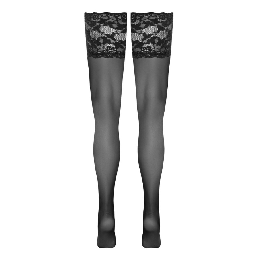 Bas autofixants large jarretière dentelle noir - Cotelli Lingerie