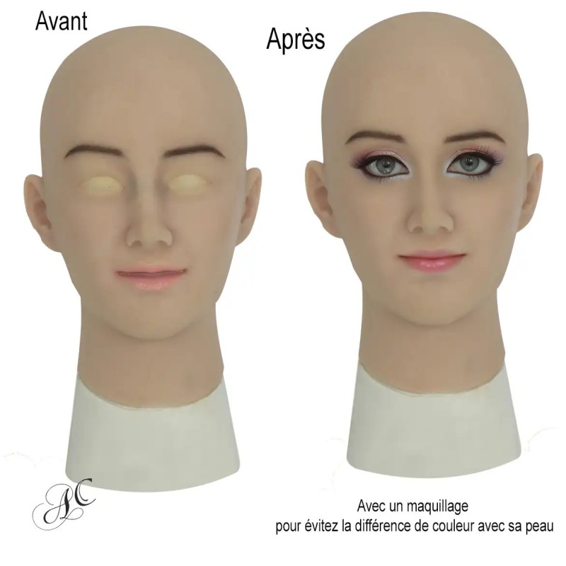 Masque féminin réaliste en silicone, tête pleine