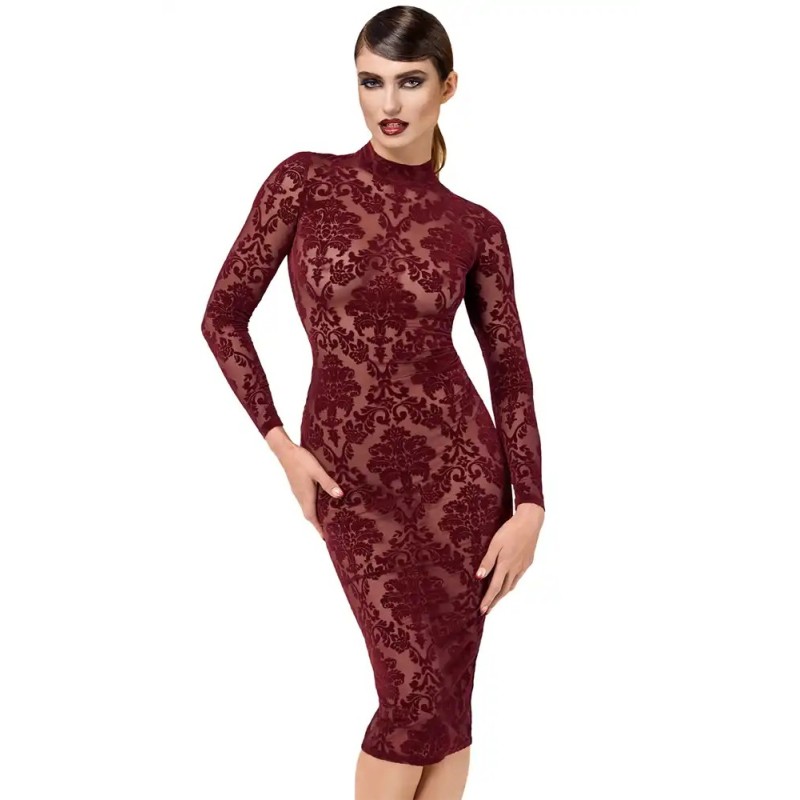 Robe midi Kink Royal en tulle bordeaux F384