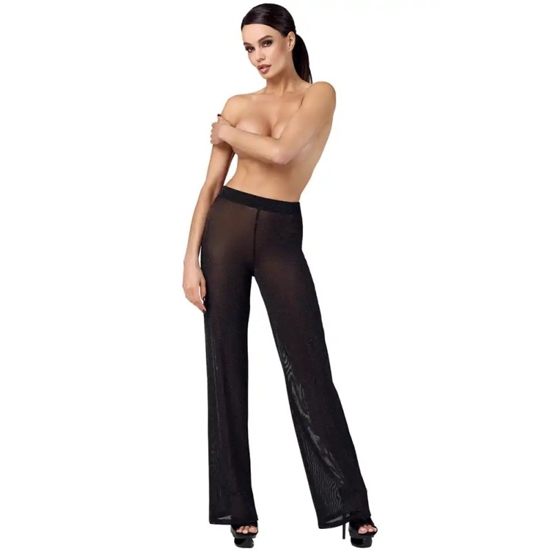 Pantalon Palazzo Onyx transparent en tulle noir F374