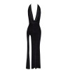 Robe longue fendue Onyx F373 - Noir Handmade