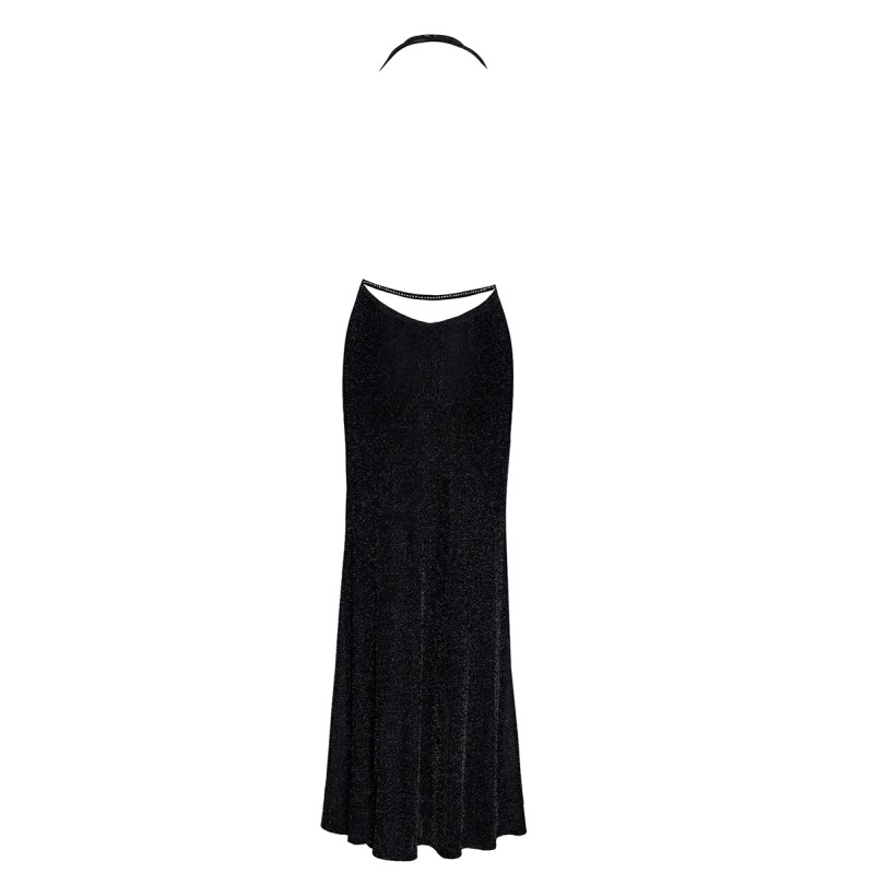Robe longue fendue Onyx F373 - Noir Handmade