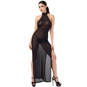 Robe longue en maille pailletée Onyx F372 - Noir Handmade