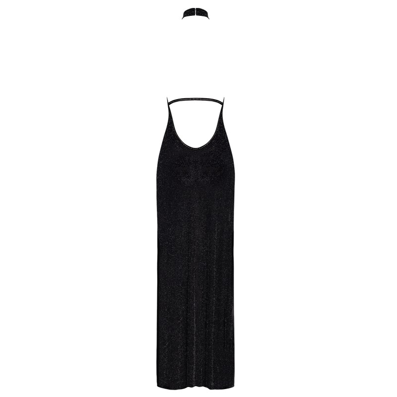 Robe longue en maille pailletée Onyx F372 - Noir Handmade