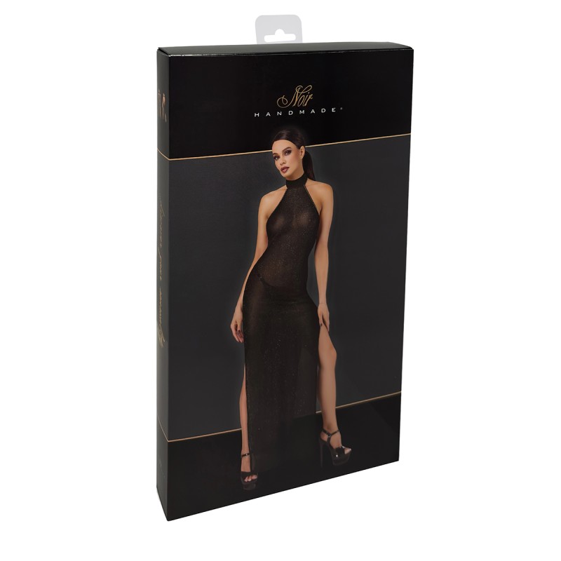 Robe longue en maille pailletée Onyx F372 - Noir Handmade