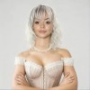 Perruque Mi-Longue Ondulée Gris Méché avec Frange – Racines Foncées