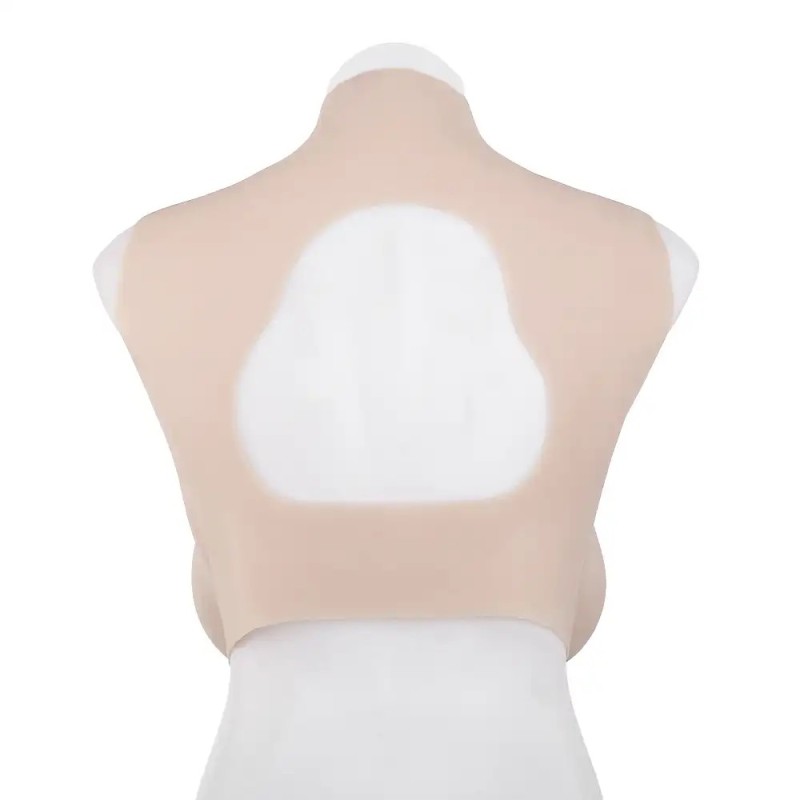 Buste faux seins en silicone, col haut et dos ouvert