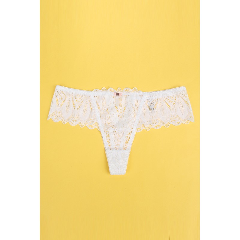 String dentelle dos lacé Blanc - Litolu Lingerie