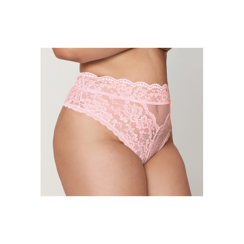 String grande taille dentelle taille haute rose 
