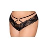 Culotte en dentelle noire, grande taille, avec lanières et chaines dorées 