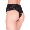 Tanga string noir grande taille large bande haute de dentelle florale 