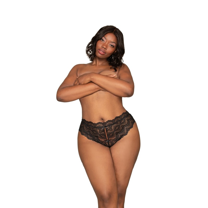 Tanga noir ouvert à l'entrejambe grande taille 