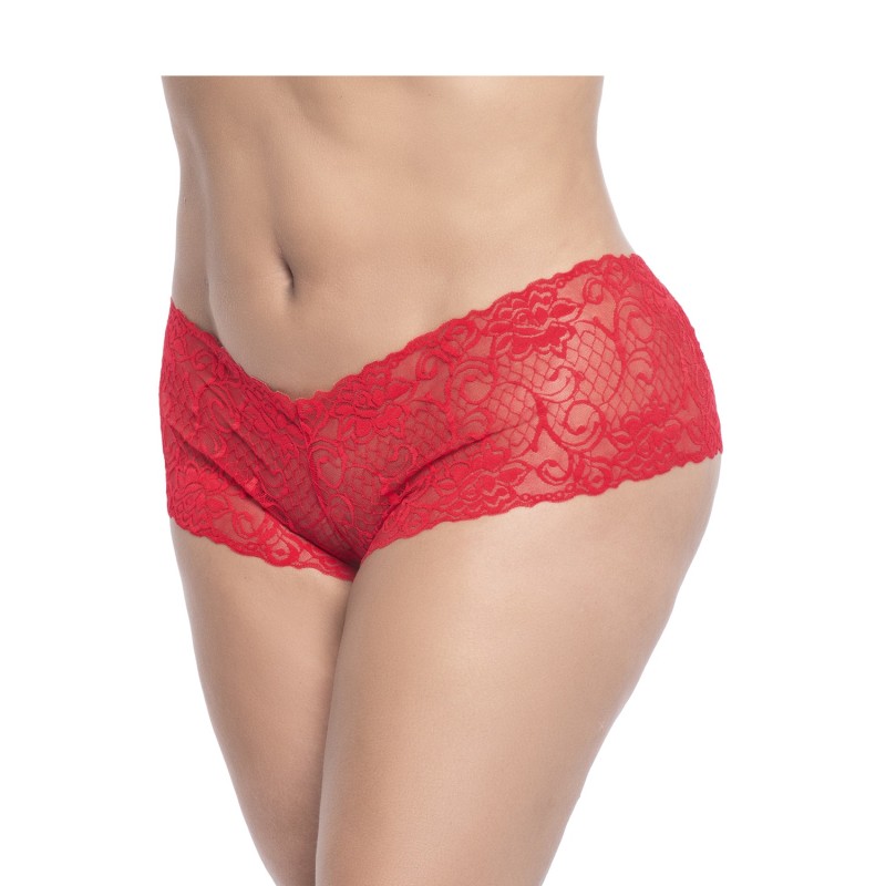 Shorty en dentelle rouge grande taille 