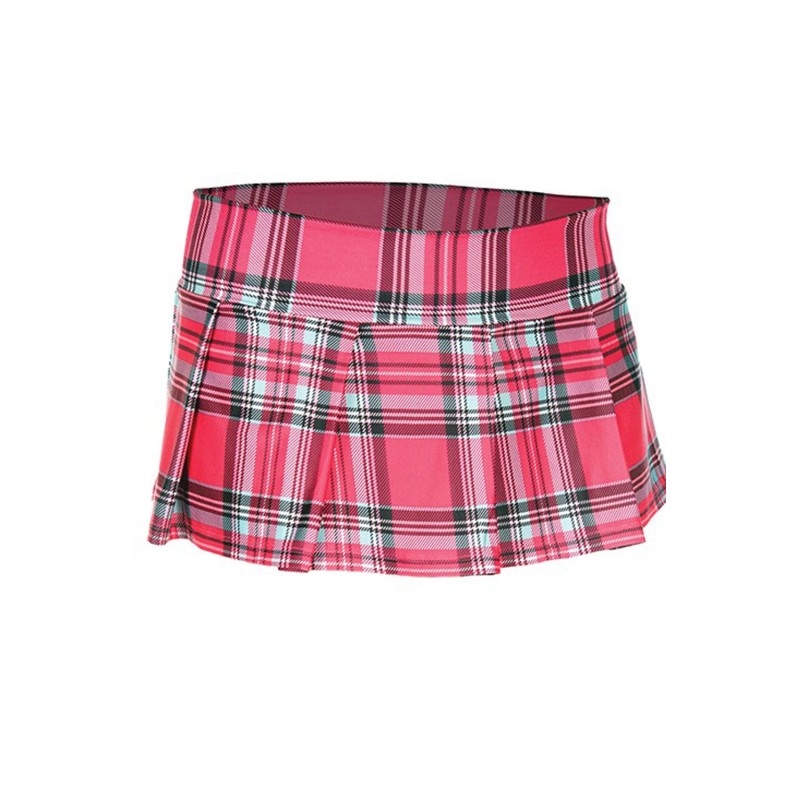 Mini-jupe plissée rose vif style ecossais 