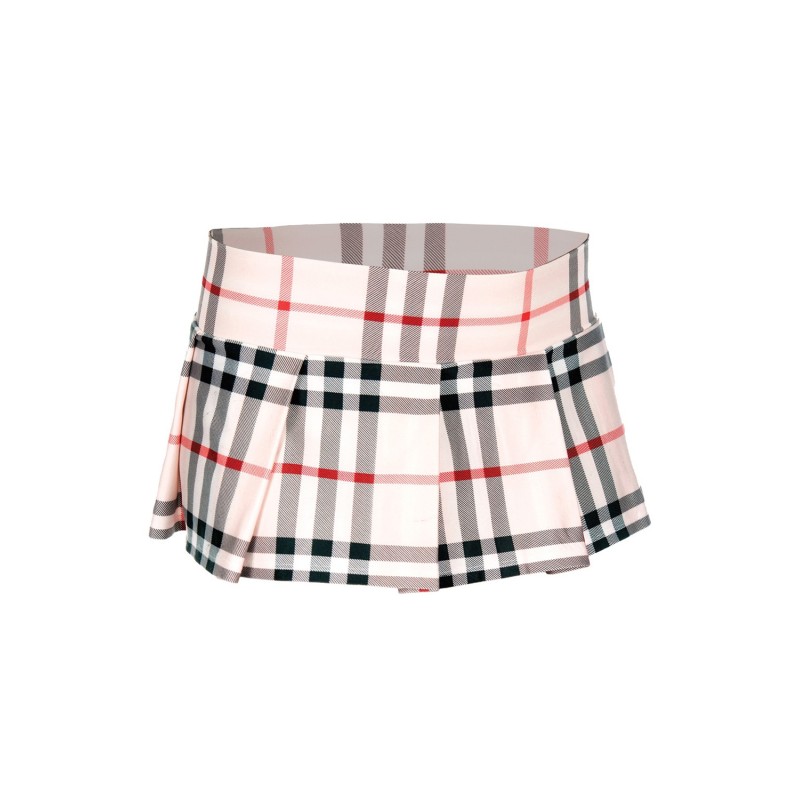 Mini-jupe plissée beige style ecossais 