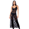 Robe longue sexy en dentelle  cuir avec string et porte-jarretelles 