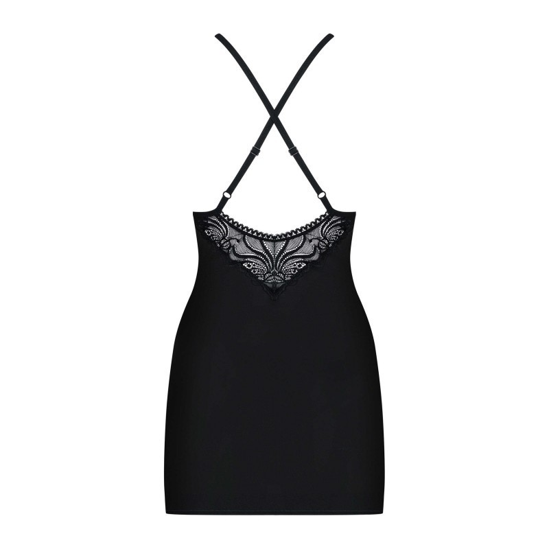 828-CHE-1 Nuisette et String - Noir
