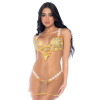 Nuisette transparente brodée jaune et string 