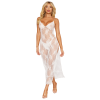 Nuisette longue blanche en dentelle florale, string assorti 