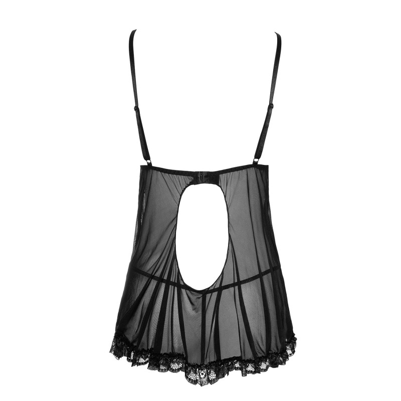 Nuisette en résille et dentelle noire avec string 