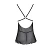 Nuisette noire en dentelle et résille transparente avec string 