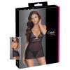 Nuisette noire en dentelle et résille transparente avec string 
