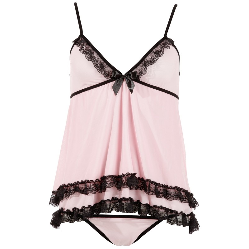 Nuisette doublée rose avec dentelle florale et string 