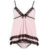 Nuisette doublée rose avec dentelle florale et string 