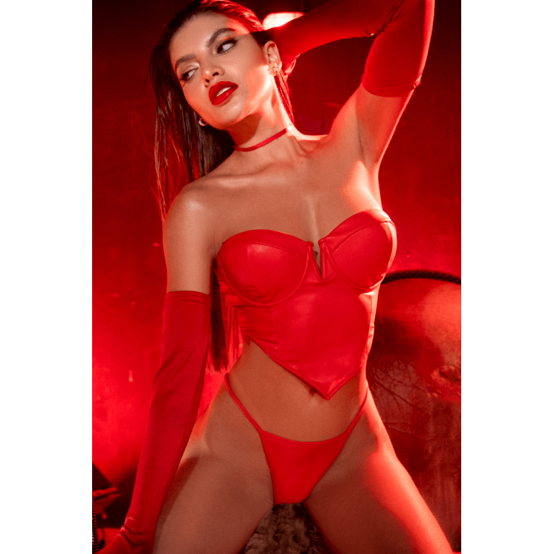 Ensemble 2 pièces en similicuir rouge lisse 