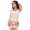 Ensemble 4 pièces blanc, bustier, string et 2 jarretières 