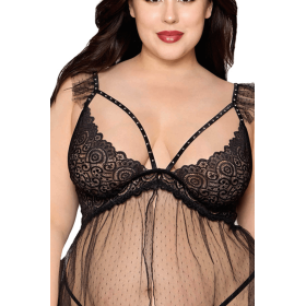 Babydoll grande taille noir et string assorti 