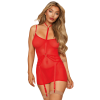 Ensemble 2 pièces rouge, nuisette et harnais porte jarretelles 