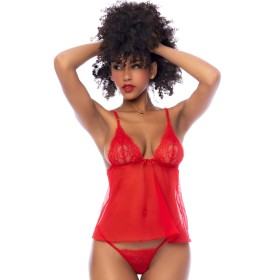 Nuisette courte rouge et string assorti 