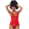 Nuisette courte rouge et string assorti 